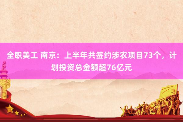 全职美工 南京：上半年共签约涉农项目73个，计划投资总金额超76亿元