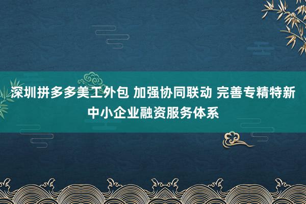 深圳拼多多美工外包 加强协同联动 完善专精特新中小企业融资服务体系